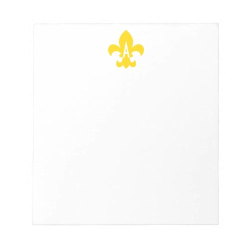 Gold and White Fleur de Lis Monogram Notepad