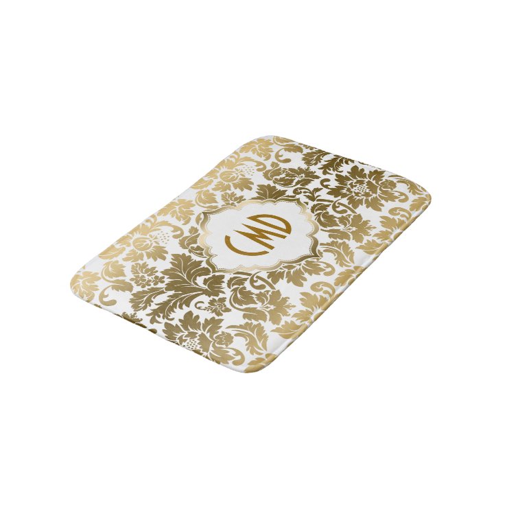 Gold And White Floral Damask Bath Mat Zazzle