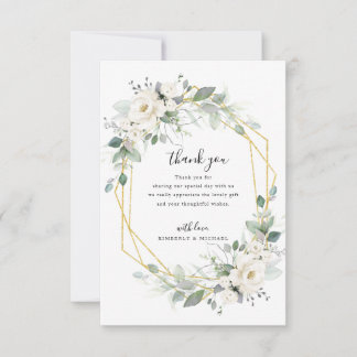 gold and white floral geometric wedding thank you card
