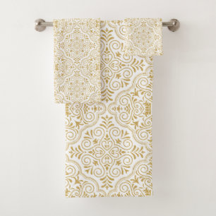 Gold and white floral Moroccan pattern Bath Towel Set