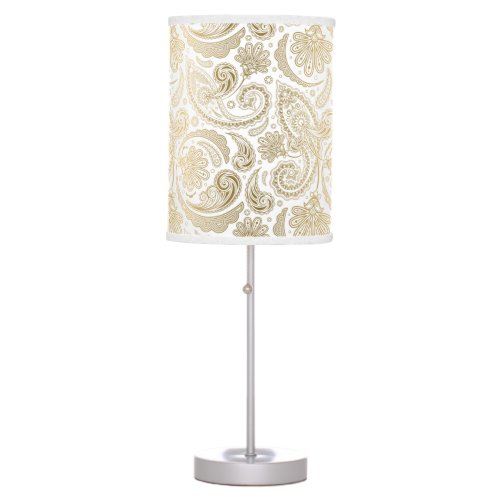 Gold White Floral Paisley Lace Table Lamp