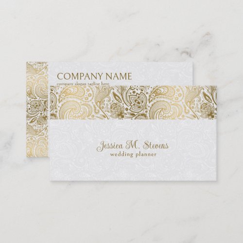 Gold And White Floral Paisley Wedding Planner Business Card