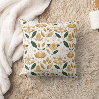 Gold and White Floral seamless pattern   Throw Pillow