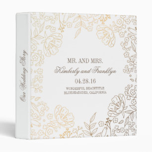 Gold and White Floral Vintage Wedding 3 Ring Binder