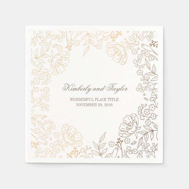 Gold and White Floral Vintage Wedding Napkins (Front)