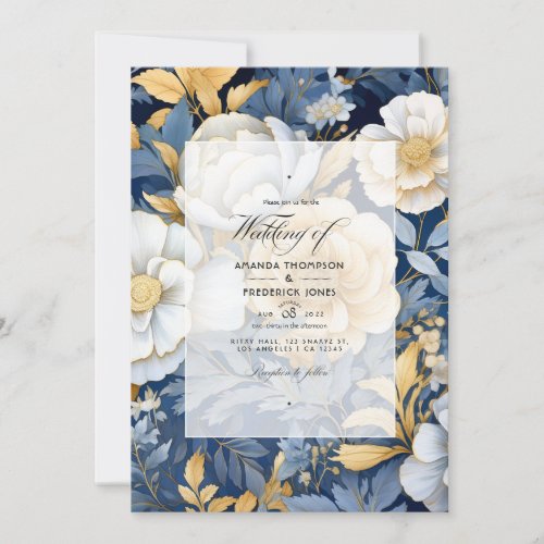Gold and White Floral Wedding Invitation