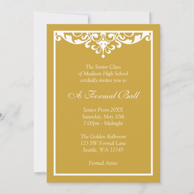 Gold and White Flourish Formal Prom Dance Ball Invitation (Front)