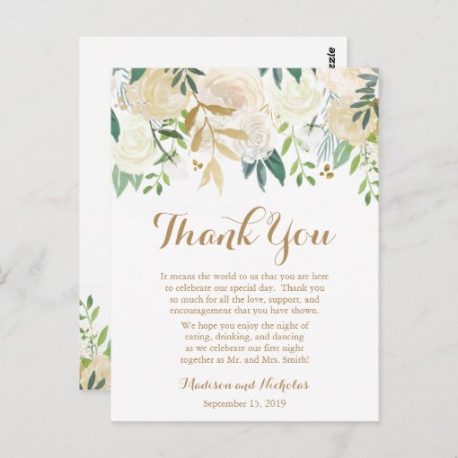 Gold and White Flower Place Setting Thank You Card | Zazzle