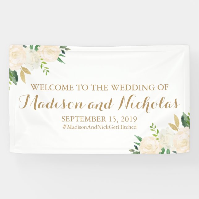 Gold and White Flower Wedding Banner Decoration (Horizontal)