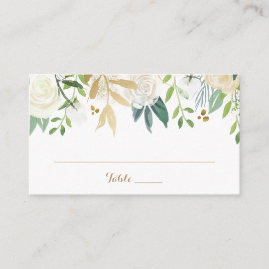 Gold and White Flower Wedding Flat Place Card | Zazzle.com