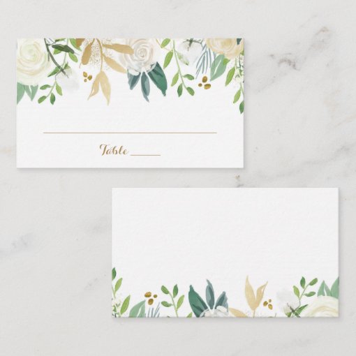Gold and White Flower Wedding Flat Place Card | Zazzle
