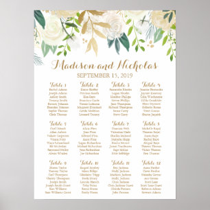 Gold and White Flower Wedding Seating Chart
