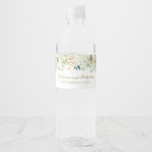 Gold and White Flower Wedding Water Bottle Labels