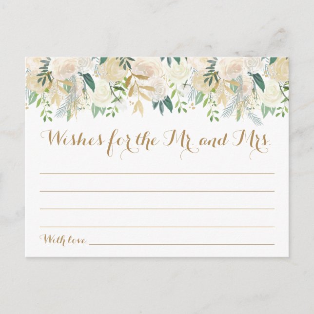 Gold and White Flower Wedding Wishes Cards (Front)