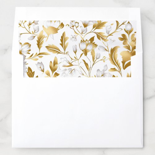 Gold and White Flowers Leaf Design Envelope Liner