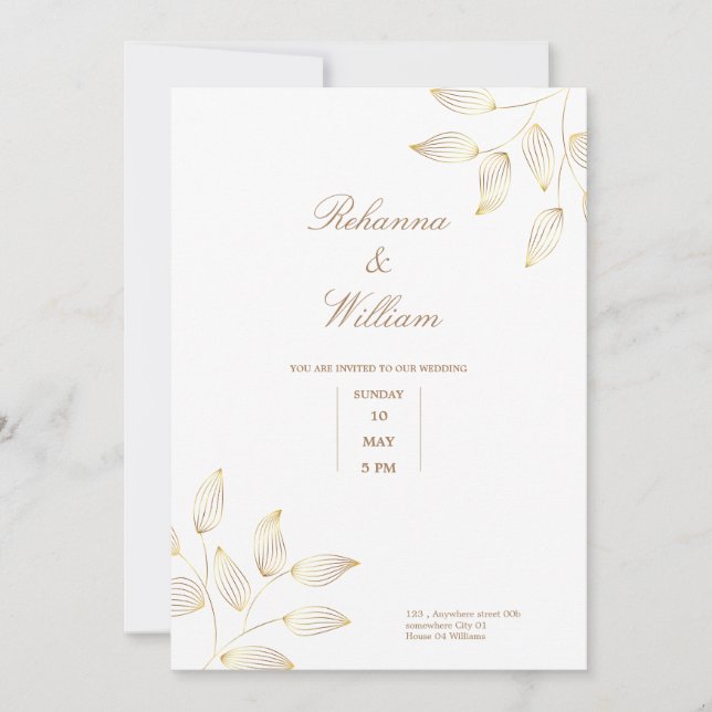 gold and white flowers simple elegant wedding card (Front)