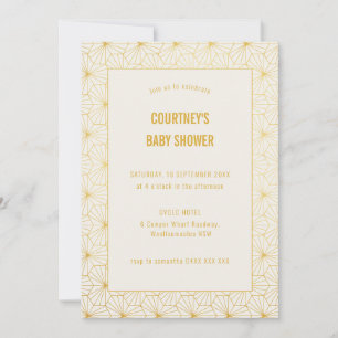 Gold and White Geometric Art Deco Baby Shower Invitation
