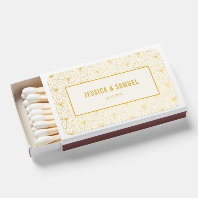 Gold and White Geometric Art Deco Matchboxes (Front Open)