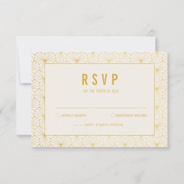 Gold and White Geometric Art Deco RSVP card (Front)