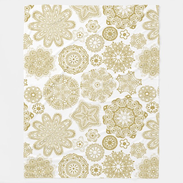 Gold And White Geometric Irises Pattern Fleece Blanket (Front)