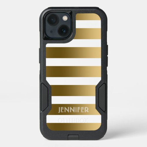 Gold And White Geometric Stripes iPhone 13 Case