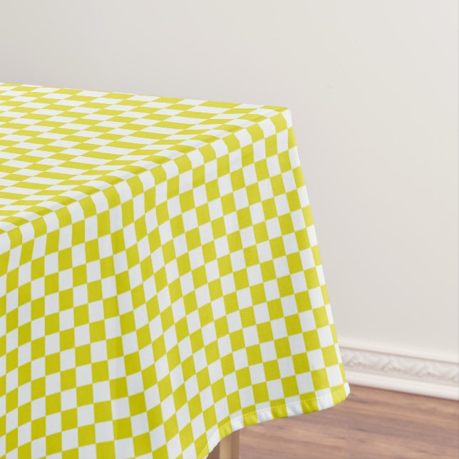Gold And White Gingham Checkered Tablecloth (In Situ)