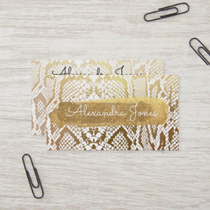 Gold and White Glitter and Sparkle Snake Skin Business Card