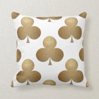 Gold and white glitter cut clover leafs pattern throw pillow