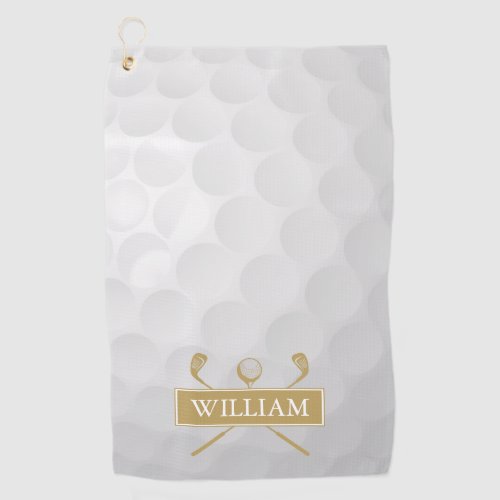 Gold And White Golf Clubs Ball Custom Name Golf Towel