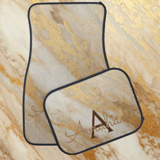 Gold and White Granite Marble Masculine Monogram Car Floor Mat