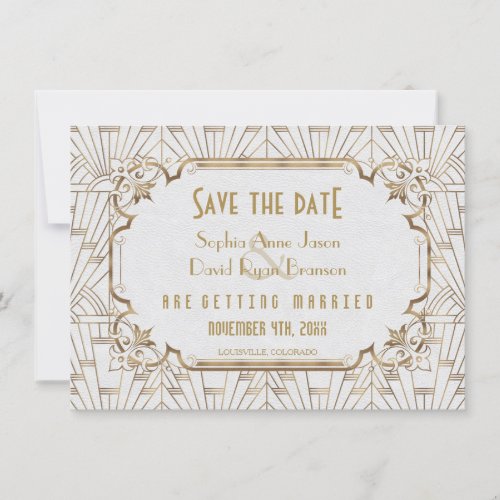 Gold and White Great Gatsby Art Deco Save The Date