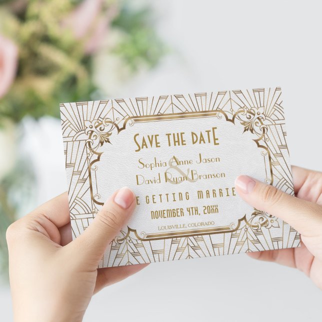 Gold and White Great Gatsby Art Deco Save The Date (Creator Uploaded)