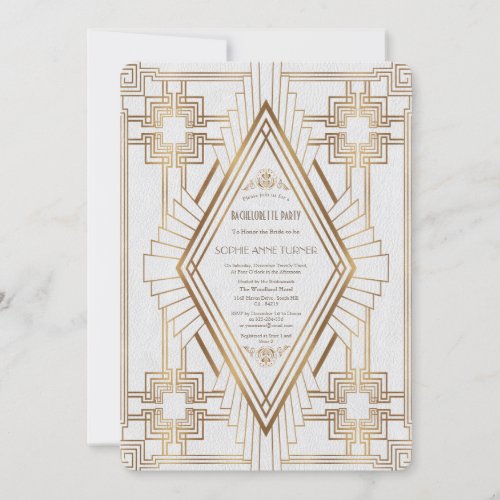 Gold and White Great Gatsby Bachelorette Party Invitation