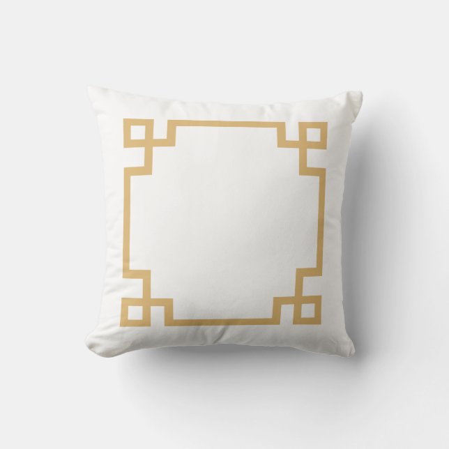 Gold and White Greek Key Throw Pillow (Front)