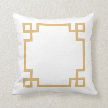 Gold And White Greek Key Throw Pillow