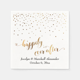 Gold and White Happily Ever After Hearts Confetti Napkins
