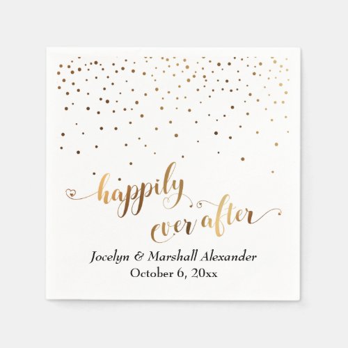 Gold and White Happily Ever After Hearts Confetti Napkins