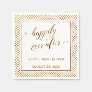 Gold and White Happily Ever After, Hearts Diamonds Napkins