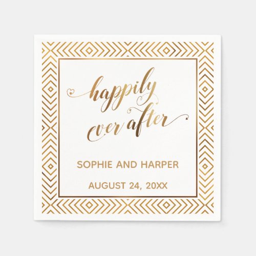 Gold and White Happily Ever After Hearts Diamonds Napkins