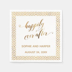 Gold and White Happily Ever After, Hearts Diamonds Napkins