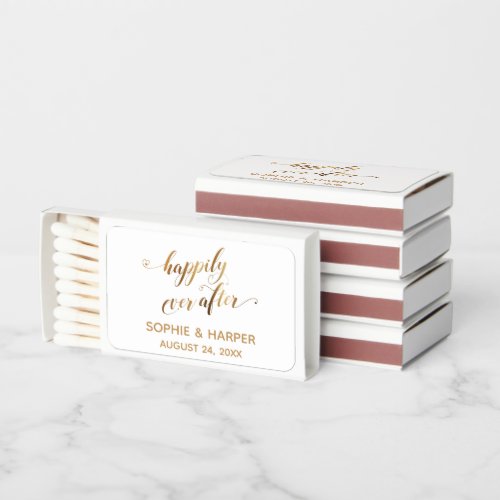 Gold and White Happily Ever After, Hearts Script Matchboxes