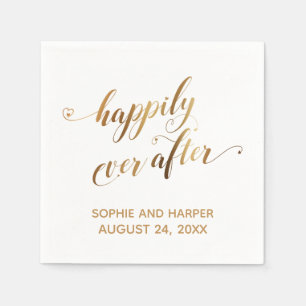 Gold and White Happily Ever After, Hearts Script Napkins