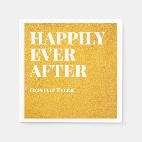 Gold and White Happily Ever After Wedding Napkins