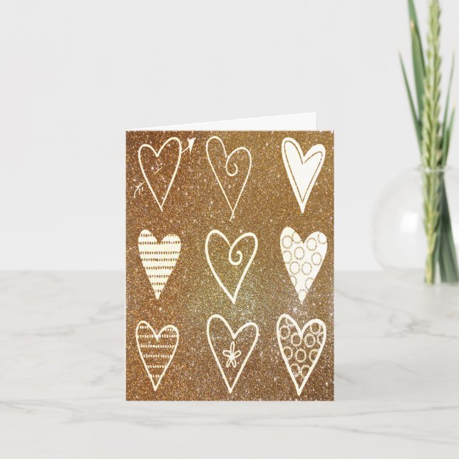 Gold and White Hearts Custom Wedding Greeting Card (Front)