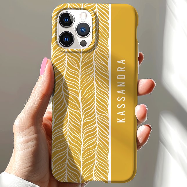 Gold And White Herringbone Personalized Name Case-Mate iPhone Case (Creator Uploaded)