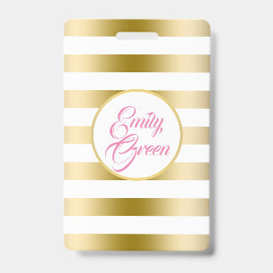 Gold And White Horizontal Stripes Badge