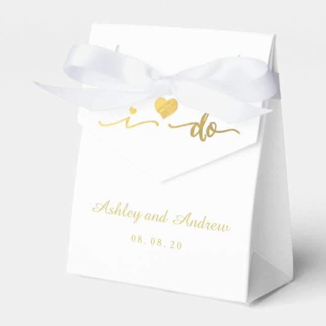 Gold and White I Do Wedding Favor Box (Front Side)
