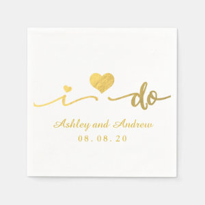 Gold and White I Do | Wedding Paper Napkin
