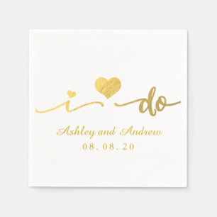 Gold and White I Do Wedding Paper Napkin