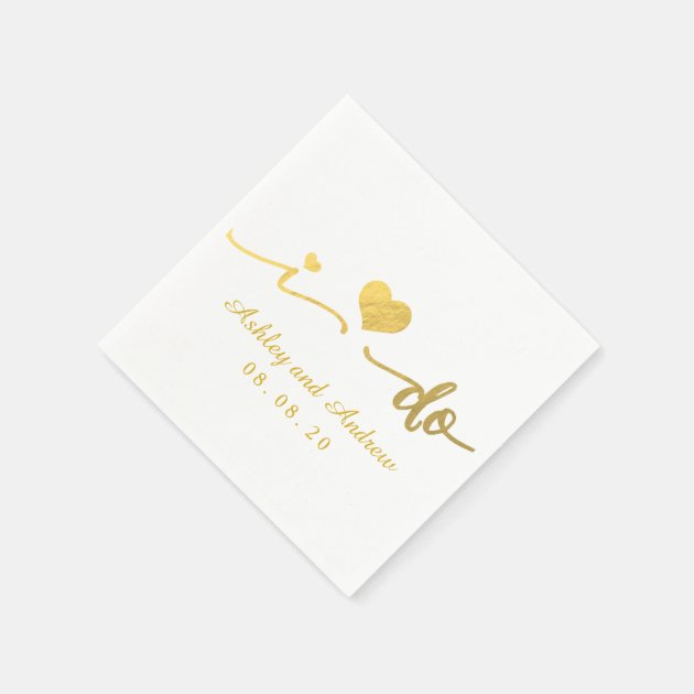 Gold And White I Do | Wedding Paper Napkin